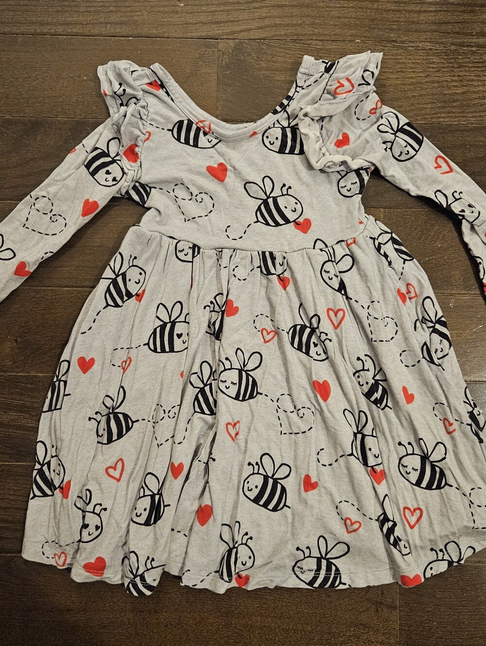 Little Sleepies Play Twirl Dress Gray Bee & Heart 3T